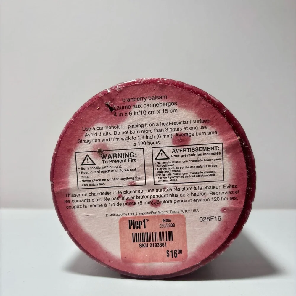 Pier 1 Cranberry Balsam Candle 4x6 Large Size